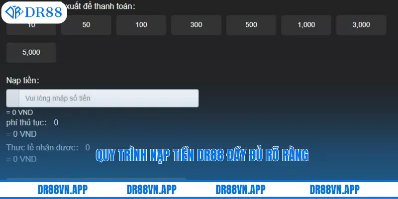 Quy trình nạp tiền DR88 đầy đủ rõ ràng 